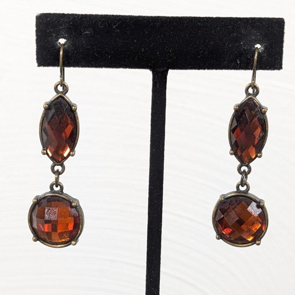 Premier Designs Bejeweled Earrings Brown Faux Topaz Faceted Dangle Bronze Tone